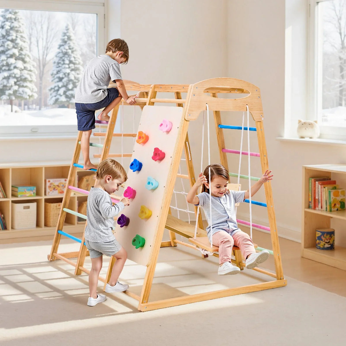 VEVOR Indoor Playground Jungle Gym 9-in-1 Montessori Climbing Toys for Toddlers - View 8