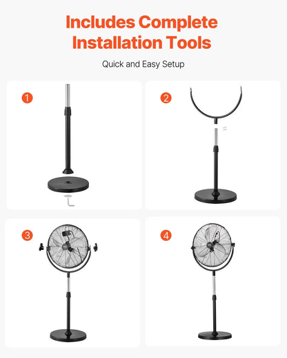 VEVOR Industrial Pedestal Fan, 20 Inch Standing Fan with 46.9 to 59.6 Inches Adjustable Height, Floor Fans with 3 Adjustable Speeds, High Power Fans for Warehouse,Garage,Commercial,Residential, Black - View 6