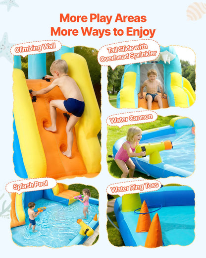 VEVOR Inflatable Bounce House, 11.6 x 13.1 x 7.7 ft Inflatable Bounce House Water Slide, Bouncer Castle with Bounces Zone, Climbing Wall, Splash Pool & Water Ring Toss, for 3 to 4 Kids Ages 3 to 8 - View 2