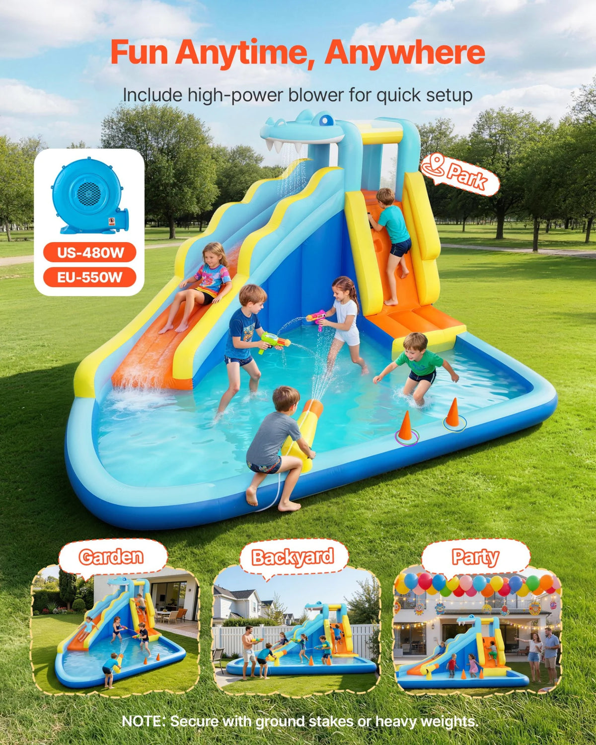 VEVOR Inflatable Bounce House, 11.6 x 13.1 x 7.7 ft Inflatable Bounce House Water Slide, Bouncer Castle with Bounces Zone, Climbing Wall, Splash Pool & Water Ring Toss, for 3 to 4 Kids Ages 3 to 8 - View 3