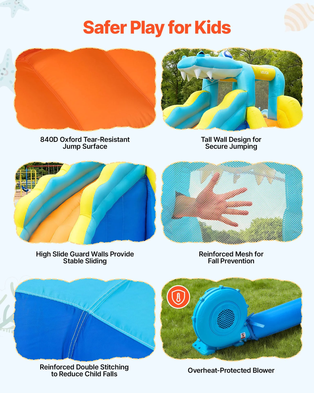 VEVOR Inflatable Bounce House, 11.6 x 13.1 x 7.7 ft Inflatable Bounce House Water Slide, Bouncer Castle with Bounces Zone, Climbing Wall, Splash Pool & Water Ring Toss, for 3 to 4 Kids Ages 3 to 8 - View 4