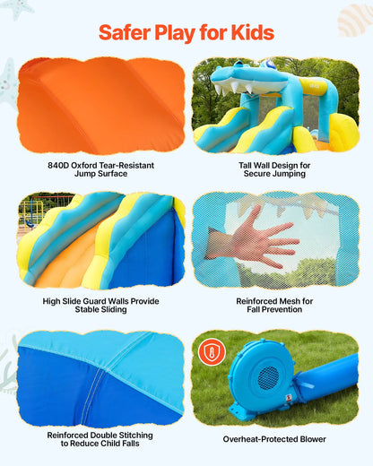 VEVOR Inflatable Bounce House, 11.6 x 13.1 x 7.7 ft Inflatable Bounce House Water Slide, Bouncer Castle with Bounces Zone, Climbing Wall, Splash Pool & Water Ring Toss, for 3 to 4 Kids Ages 3 to 8 - View 4