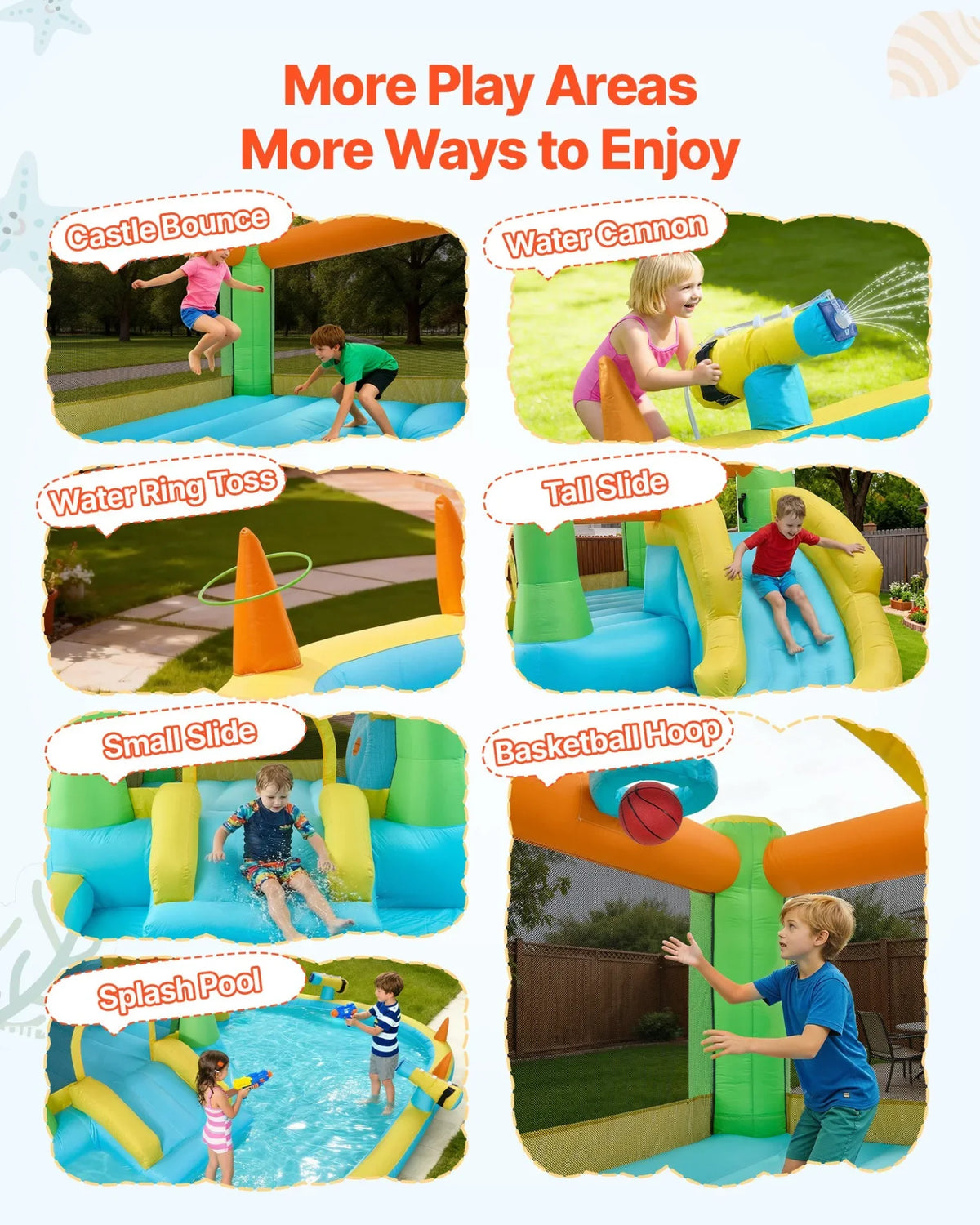 VEVOR Inflatable Bounce House, 12.5 x 13.1 x 6.5 ft Inflatable Bounce House Water Slide, Bouncer Castle with Castle Bounces, Basketball Hoop, Splash Pool & Water Ring Toss, for 3 to 4 Kids Ages 3 to 8 - View 2