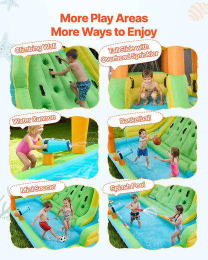 VEVOR Inflatable Bounce House, 13.3 x 11.4 x 8.4 ft Inflatable Bounce House Water Slide, Bouncer Castle with Climbing Wall, Double Tall Slides, Splash Pool & Mini Soccer, for 3 to 4 Kids Ages 3 to 8 - View 2