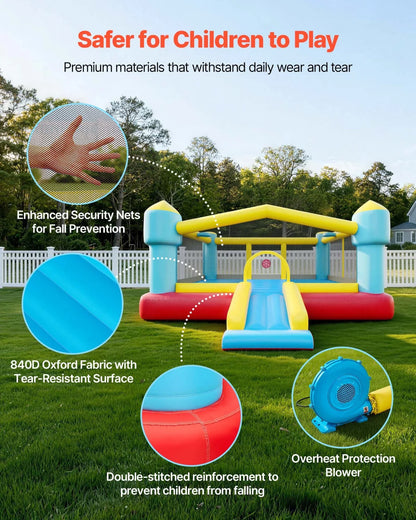 VEVOR Inflatable Bounce House, 14.7 x 13.8 x 6.8 ft Jumping Bouncy Castle, Inflatable Jumper for Kids with Slide, Basketball Hoop, Target Game & Jumping Area, Jumpings House Holds 3-4 Kids (Ages 3-8) - View 5