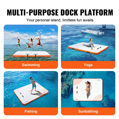 VEVOR Inflatable Floating Dock, 10 x 8FT Inflatable Dock Platform, Non-Slip Water Floating Dock Mat with Detachable Ladder & Portable Carrying Bag, Floating Platform Island Raft for Ocean Pool Beach - View 5