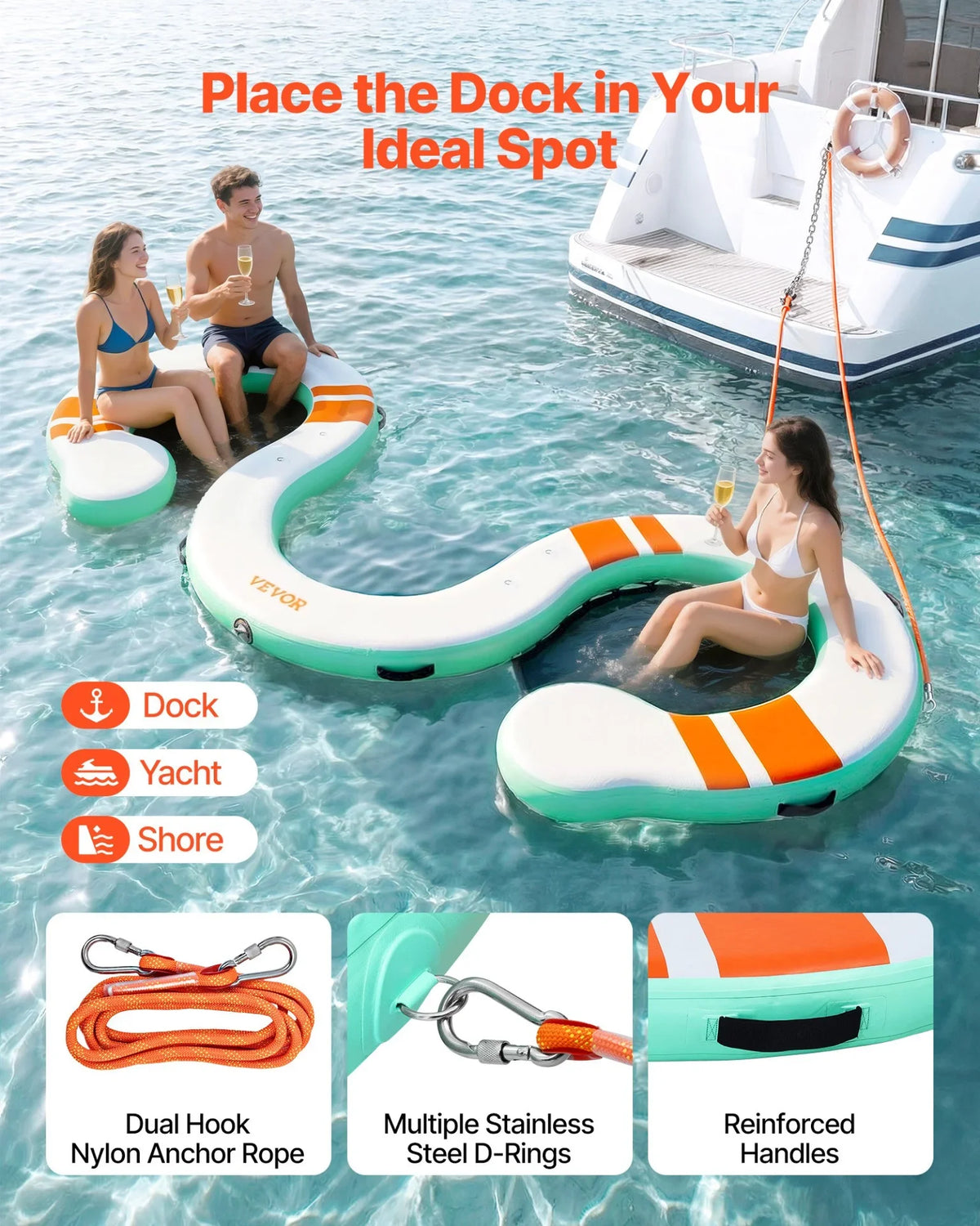 VEVOR Inflatable Floating Dock, 15 x 6 FT Inflatable Dock Platform, Non-Slip Water Air Mat with Portable Carrying Bag and Detachable Ladder, Floating Water Platform Island Raft for Pool Beach Ocean - View 3