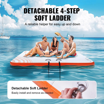VEVOR Inflatable Floating Dock, 7 x 7FT Inflatable Dock Platform, Non-Slip Water Floating Dock Mat with Portable Carrying Bag & Detachable Ladder, Floating Platform Island Raft for Pool Beach Ocean - View 4