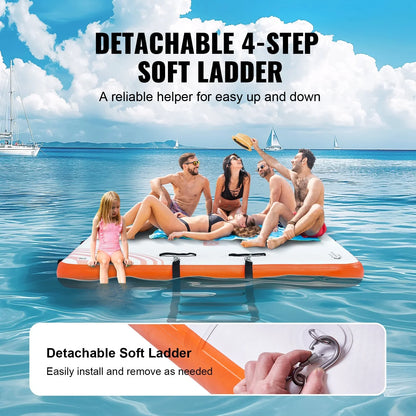 VEVOR Inflatable Floating Dock, 8 x 5FT Inflatable Dock Platform, Non-Slip Water Floating Dock Mat with Portable Carrying Bag & Detachable Ladder, Floating Platform Island Raft for Pool Beach Ocean - View 4