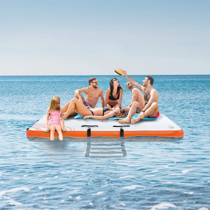 VEVOR Inflatable Floating Dock, 8 x 5FT Inflatable Dock Platform, Non-Slip Water Floating Dock Mat with Portable Carrying Bag & Detachable Ladder, Floating Platform Island Raft for Pool Beach Ocean - View 7