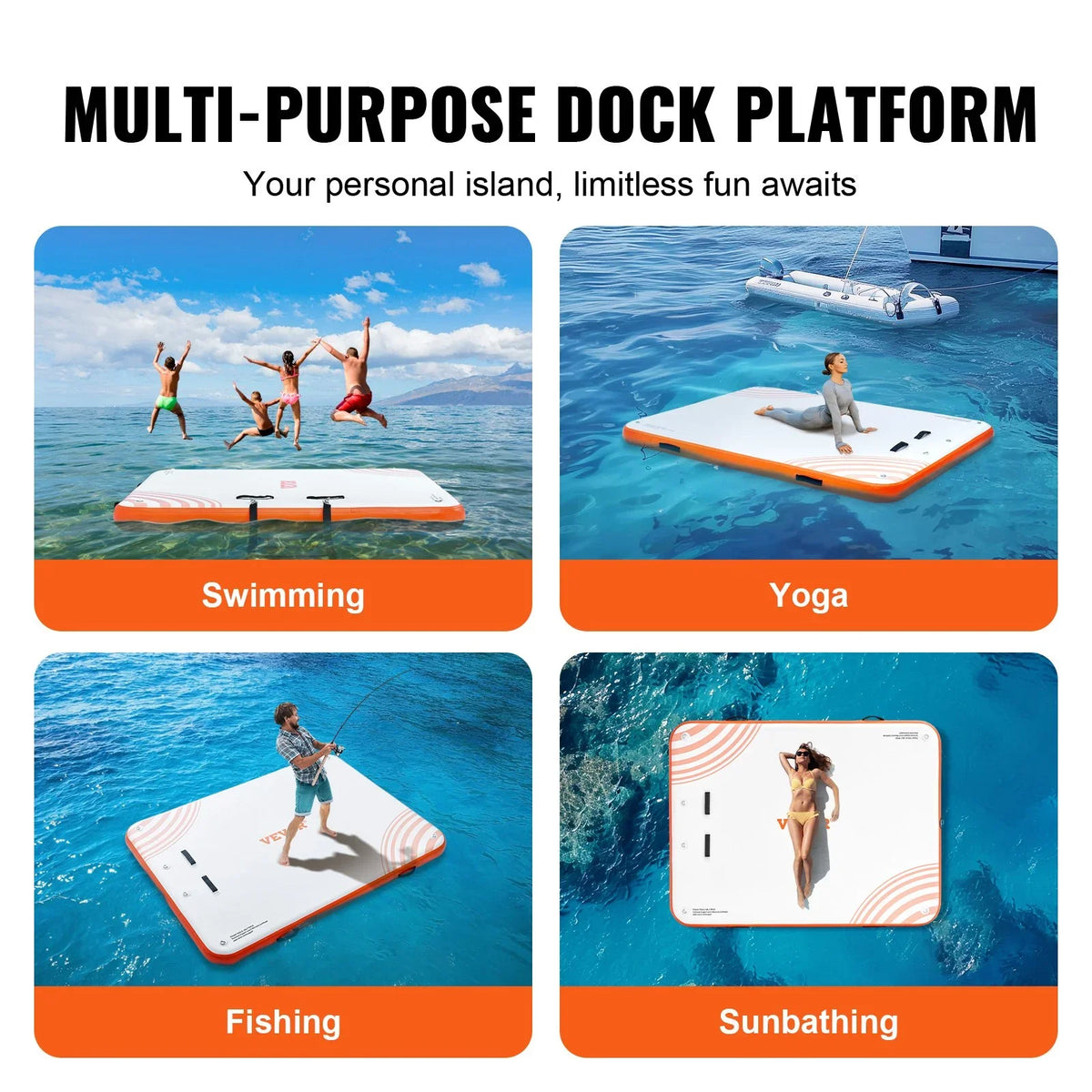 VEVOR Inflatable Floating Dock, 8 x 6FT Inflatable Dock Platform, Non-Slip Water Floating Dock Mat with Detachable Ladder & Portable Carrying Bag, Floating Platform Island Raft for Ocean Pool Beach - View 5