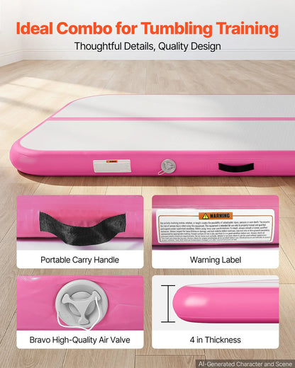 VEVOR Inflatable Gymnastics Air Mat 10 ft Training Mats w/ Electric Pump, 4 inches Thick Sturdy Tumble Track, Tumbling Mat for Home Use/Gym/Outdoor/Yoga/Cheerleading/Beach/Park/Water, Pink - View 4
