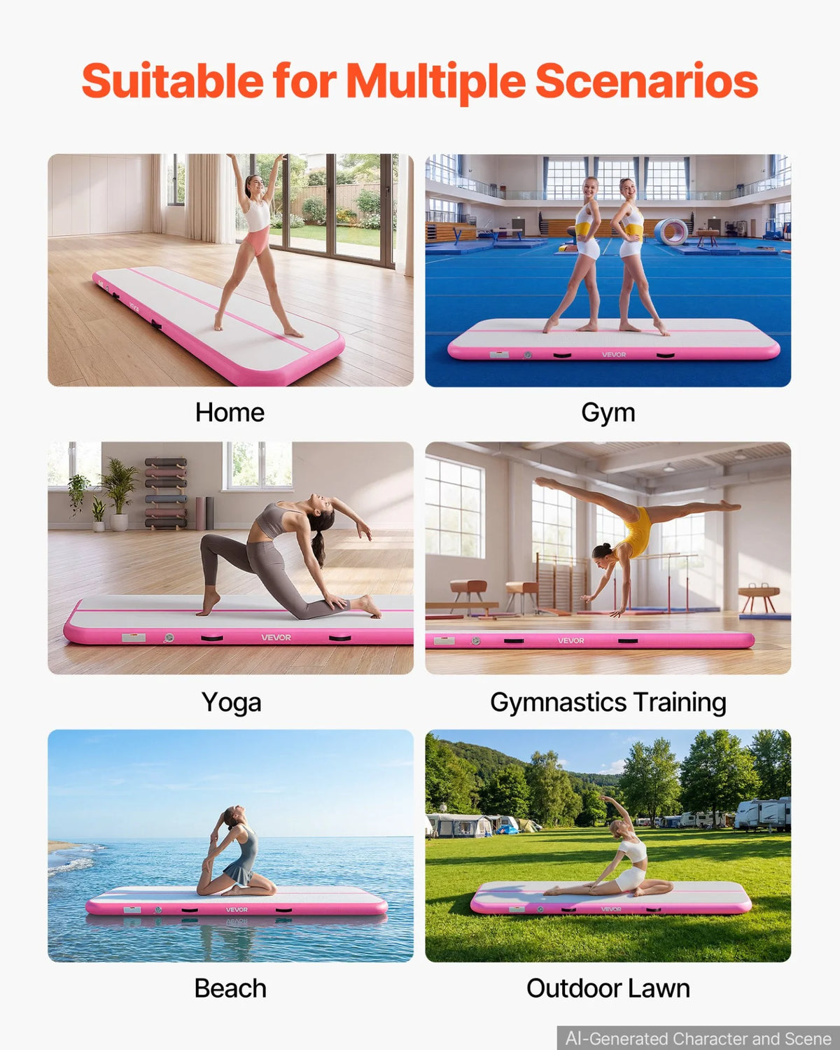 VEVOR Inflatable Gymnastics Air Mat 10 ft Training Mats w/ Electric Pump, 4 inches Thick Sturdy Tumble Track, Tumbling Mat for Home Use/Gym/Outdoor/Yoga/Cheerleading/Beach/Park/Water, Pink - View 5