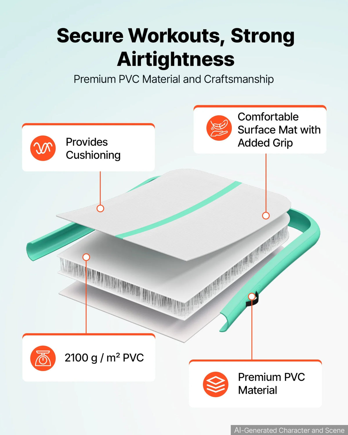 VEVOR Inflatable Gymnastics Air Mat 20 ft Training Mats w/ Electric Pump, 8 inches Thick Sturdy Tumble Track, Tumbling Mat for Home Use/Gym/Outdoor/Yoga/Cheerleading/Beach/Park/Water, Mint Green - View 2