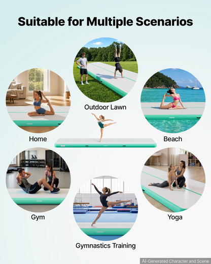 VEVOR Inflatable Gymnastics Air Mat 20 ft Training Mats w/ Electric Pump, 8 inches Thick Sturdy Tumble Track, Tumbling Mat for Home Use/Gym/Outdoor/Yoga/Cheerleading/Beach/Park/Water, Mint Green - View 5