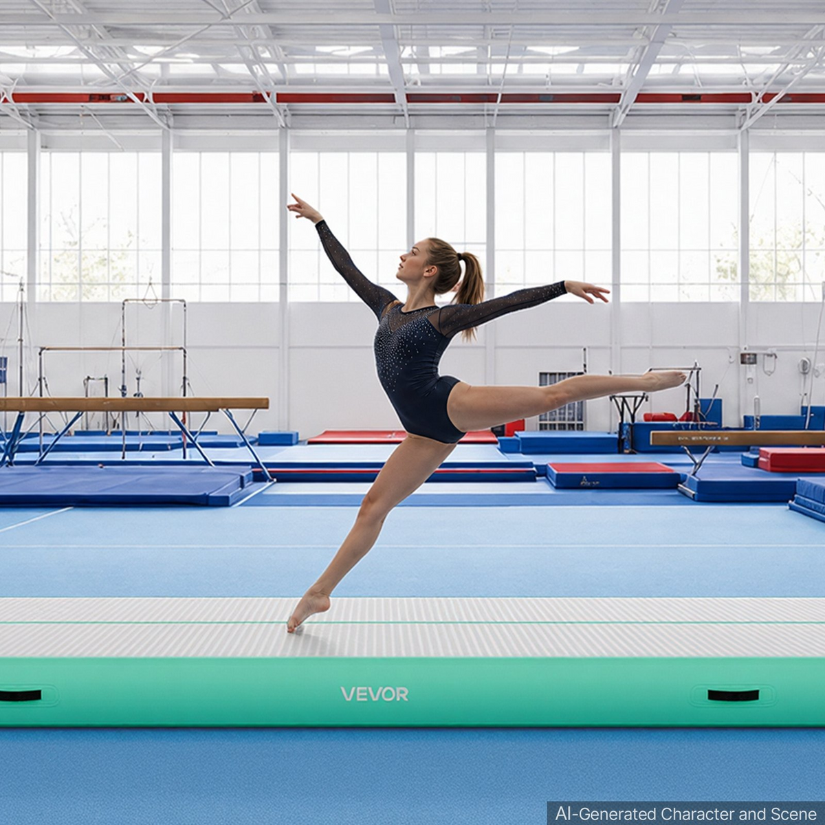 VEVOR Inflatable Gymnastics Air Mat 20 ft Training Mats w/ Electric Pump, 8 inches Thick Sturdy Tumble Track, Tumbling Mat for Home Use/Gym/Outdoor/Yoga/Cheerleading/Beach/Park/Water, Mint Green - View 7