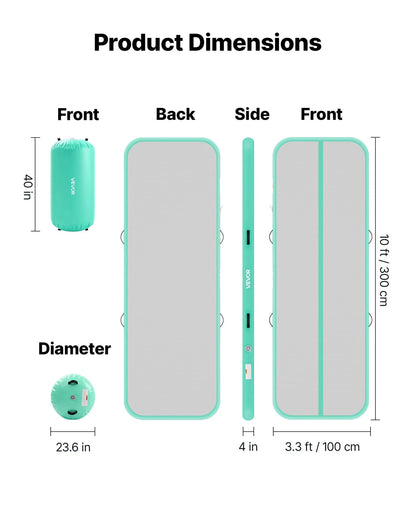 VEVOR Inflatable Gymnastics Air Mat with Air Barrel 10 ft Training Mats, 4 inches Thick Sturdy Tumble Track with Electric Pump, Tumbling Mat for Home Use/Gym/Outdoor/Yoga/Cheerleading, Mint Green