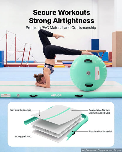VEVOR Inflatable Gymnastics Air Mat with Air Barrel 10 ft Training Mats, 4 inches Thick Sturdy Tumble Track with Electric Pump, Tumbling Mat for Home Use/Gym/Outdoor/Yoga/Cheerleading, Mint Green - View 3