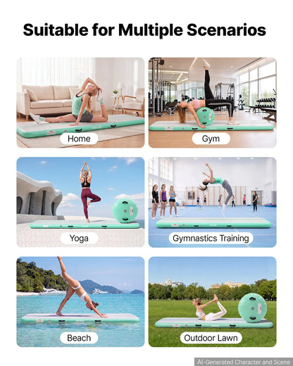 VEVOR Inflatable Gymnastics Air Mat with Air Barrel 10 ft Training Mats, 4 inches Thick Sturdy Tumble Track with Electric Pump, Tumbling Mat for Home Use/Gym/Outdoor/Yoga/Cheerleading, Mint Green - View 5