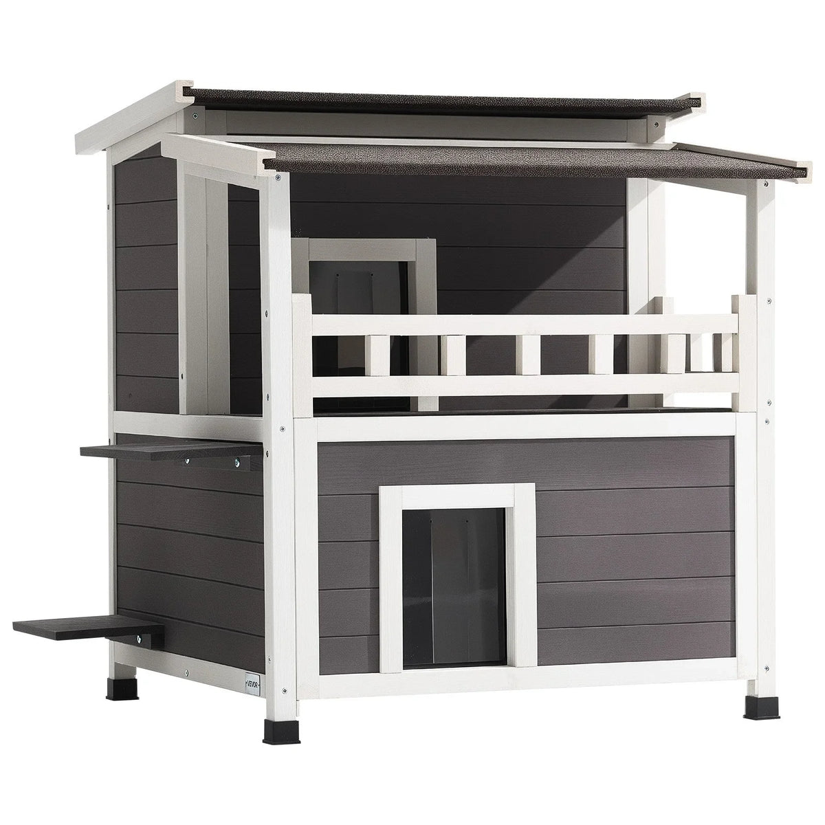 VEVOR Insulated Cat House, 2-Story Wooden Cat Shelter, Foam Insulation, Feral Kitty Shelter with Balcony, Waterproof Cats Condos for Indoor & Outdoor 1-3 Cats in Winter 33 x 29.5 x 32 in - View 10