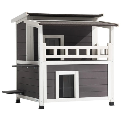VEVOR Insulated Cat House, 2-Story Wooden Cat Shelter, Foam Insulation, Feral Kitty Shelter with Balcony, Waterproof Cats Condos for Indoor & Outdoor 1-3 Cats in Winter 33 x 29.5 x 32 in - View 10