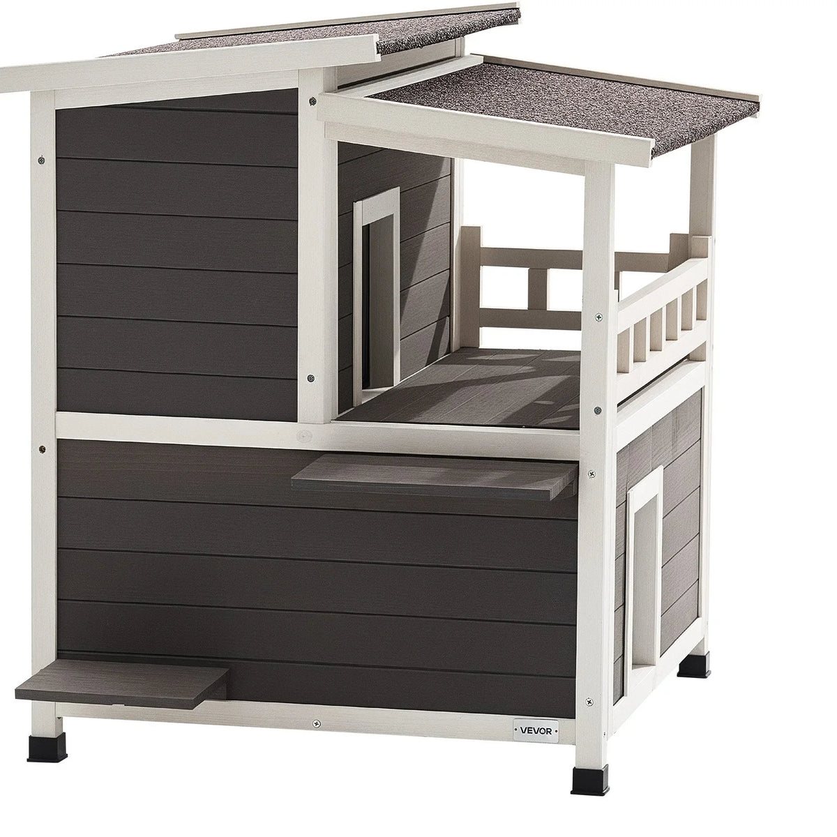 VEVOR Insulated Cat House, 2-Story Wooden Cat Shelter, Foam Insulation, Feral Kitty Shelter with Balcony, Waterproof Cats Condos for Indoor & Outdoor 1-3 Cats in Winter 33 x 29.5 x 32 in - View 9