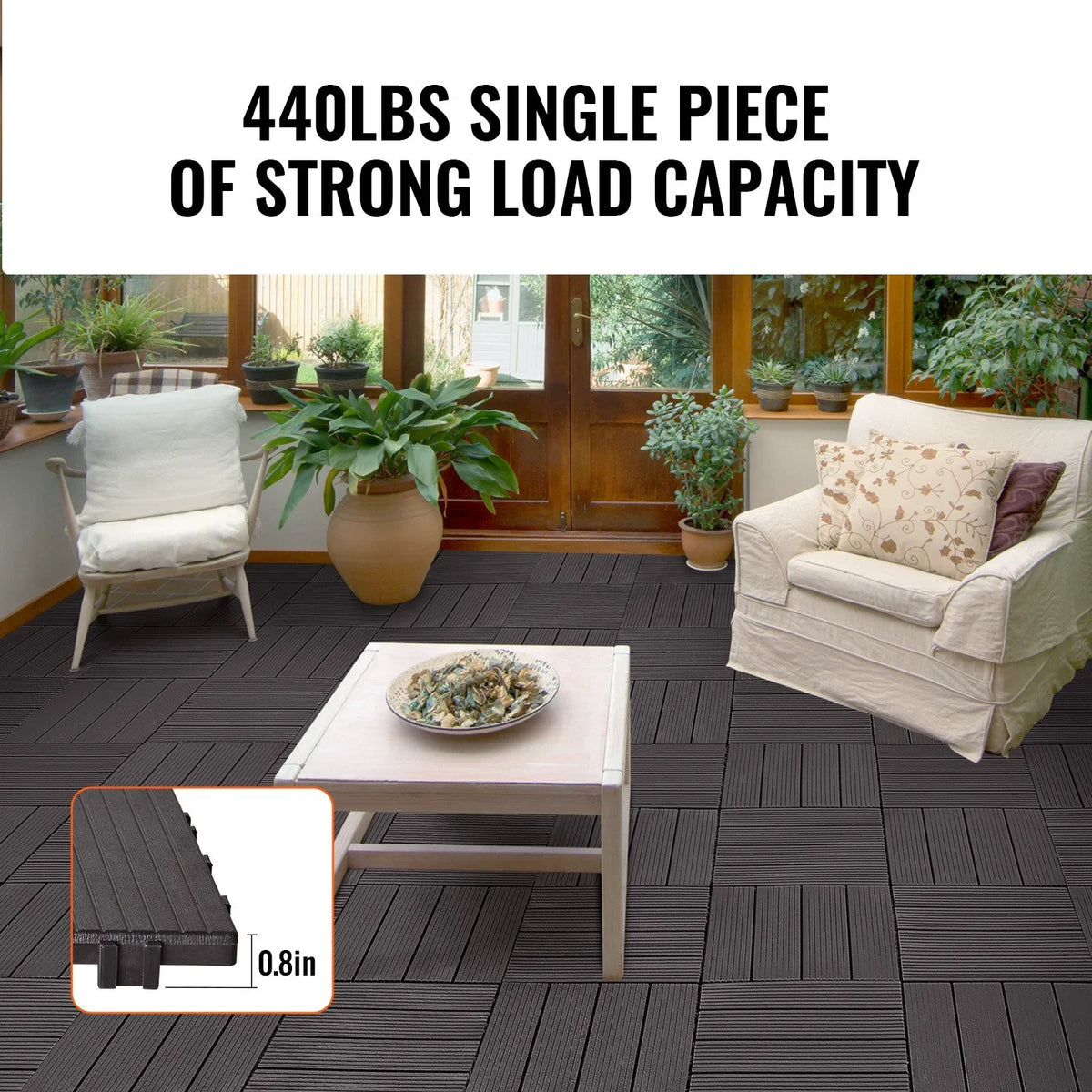 VEVOR Interlocking Deck Tiles, 54 Pack,12"x12" 54 sq. ft Plastic Waterproof Outdoor Flooring All Weather Use, Patio Floor Decking Covering Tiles for Porch Poolside Balcony Backyard, Dark Brown - View 2