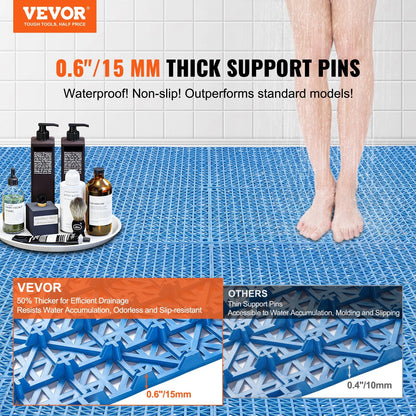 VEVOR Interlocking Tile 50PCS Blue, Drainage Tiles 12" x 12" Splicing, Soft PVC Interlocking Drainage Floor Tiles, Non-Slip Drainage Holes for Restroom, Bathroom, Kitchen, Pool, Wet Areas - View 2
