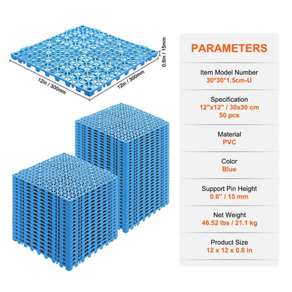 VEVOR Interlocking Tile 50PCS Blue, Drainage Tiles 12" x 12" Splicing, Soft PVC Interlocking Drainage Floor Tiles, Non-Slip Drainage Holes for Restroom, Bathroom, Kitchen, Pool, Wet Areas - View 7