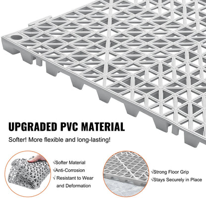 VEVOR Interlocking Tile 50PCS Gray, Drainage Tiles 12" x 12" Splicing, Soft PVC Interlocking Drainage Floor Tiles, Non-Slip Drainage Holes for Restroom, Bathroom, Kitchen, Pool, Wet Areas - View 2