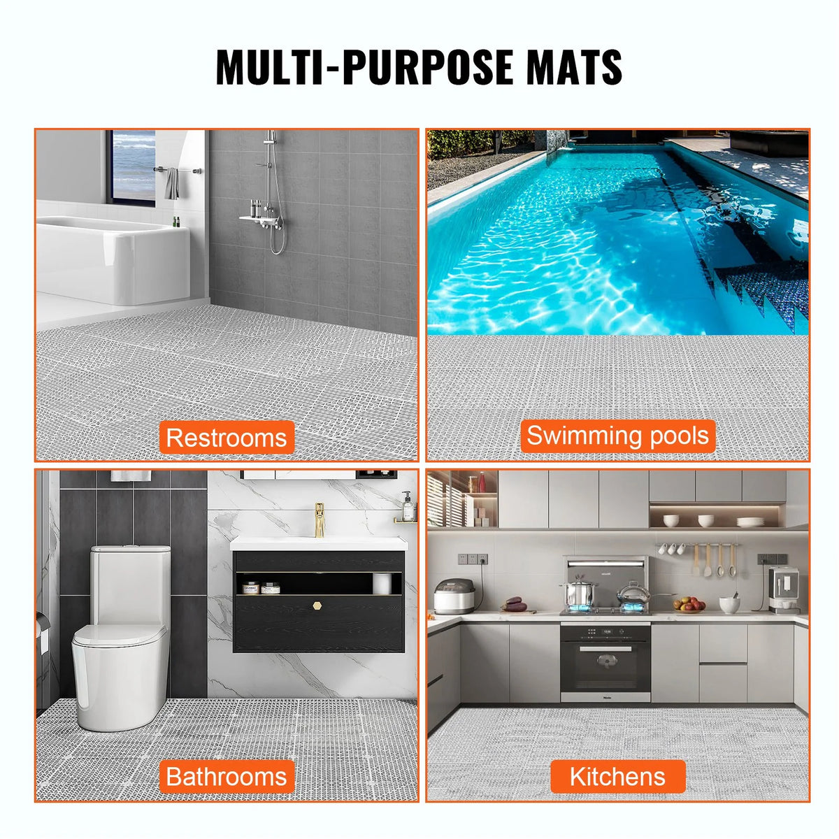 VEVOR Interlocking Tile 50PCS Gray, Drainage Tiles 12" x 12" Splicing, Soft PVC Interlocking Drainage Floor Tiles, Non-Slip Drainage Holes for Restroom, Bathroom, Kitchen, Pool, Wet Areas - View 5