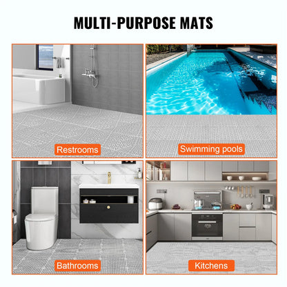 VEVOR Interlocking Tile 50PCS Gray, Drainage Tiles 12" x 12" Splicing, Soft PVC Interlocking Drainage Floor Tiles, Non-Slip Drainage Holes for Restroom, Bathroom, Kitchen, Pool, Wet Areas - View 5