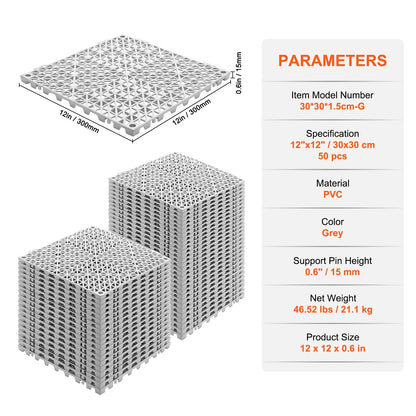 VEVOR Interlocking Tile 50PCS Gray, Drainage Tiles 12" x 12" Splicing, Soft PVC Interlocking Drainage Floor Tiles, Non-Slip Drainage Holes for Restroom, Bathroom, Kitchen, Pool, Wet Areas - View 6