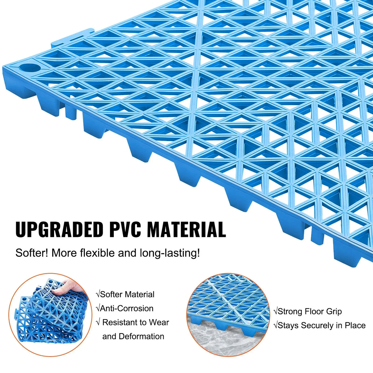 VEVOR Interlocking Tile 55PCS Blue, Drainage Tiles 12" x 12" Splicing, Soft PVC Interlocking Drainage Floor Tiles, Non-Slip Drainage Holes for Restroom, Bathroom, Kitchen, Pool, Wet Areas, Blue - View 2