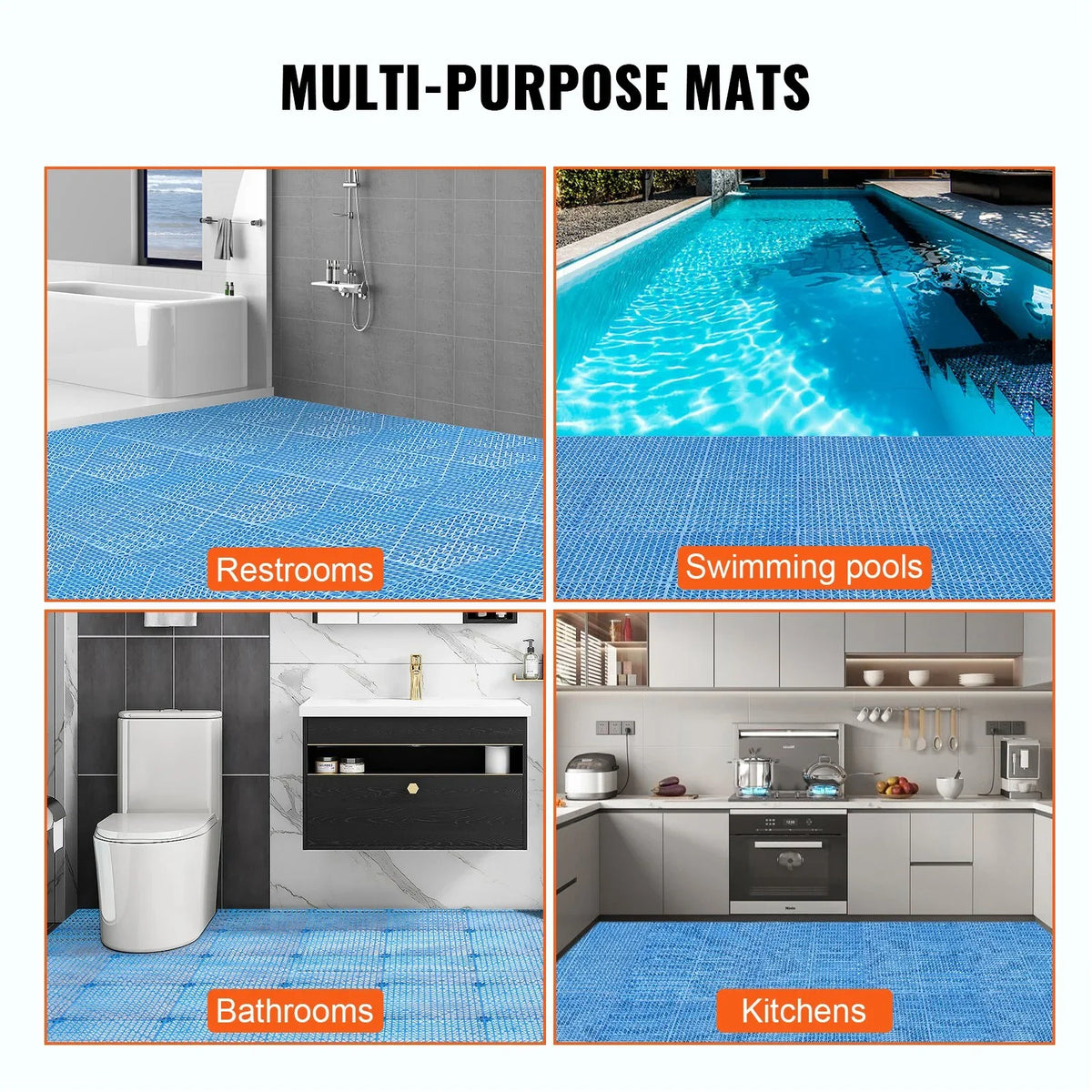 VEVOR Interlocking Tile 55PCS Blue, Drainage Tiles 12" x 12" Splicing, Soft PVC Interlocking Drainage Floor Tiles, Non-Slip Drainage Holes for Restroom, Bathroom, Kitchen, Pool, Wet Areas, Blue - View 5