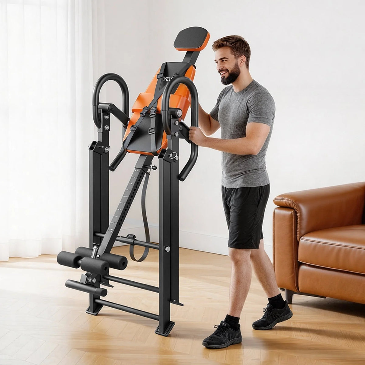 VEVOR Inversion Table, 300 lbs Capacity Heavy Duty Back Inverter Stretcher, Inverted Table with Dual-Roller Locking, Decompression Tables for Shoulders, Neck, Back, Multi-Angle Adjustable Tether Strap - View 7