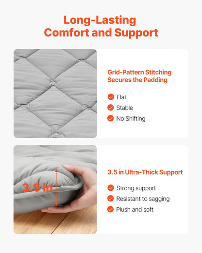 VEVOR Japanese Tatami Mat, Queen Size Foldable Japanese Tatami Mattress, Futon Mattress with Storage Bag & Fastener, 9-Layer Floor Mat for Sleeping, Dormitory, Meditation, Yoga, 80 x 60 x 3.5 in, Gray - View 4