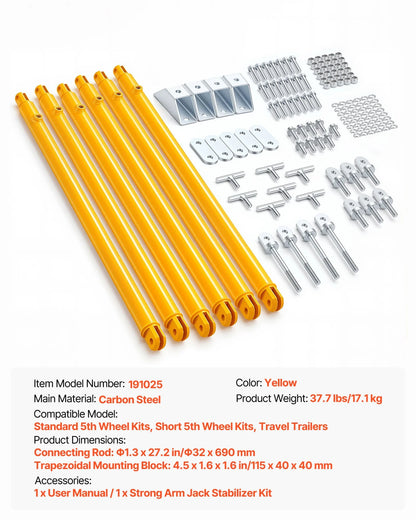 VEVOR JT's Strong Arm Jack Stabilizer Kit 191025, Fits for 5th Wheel RV and Travel Trailer Kit, Fifth-Wheel Jack Stabilizer for Telescopic System, Reduces Chassis Movement, Easy Bolt-On Installation - View 6