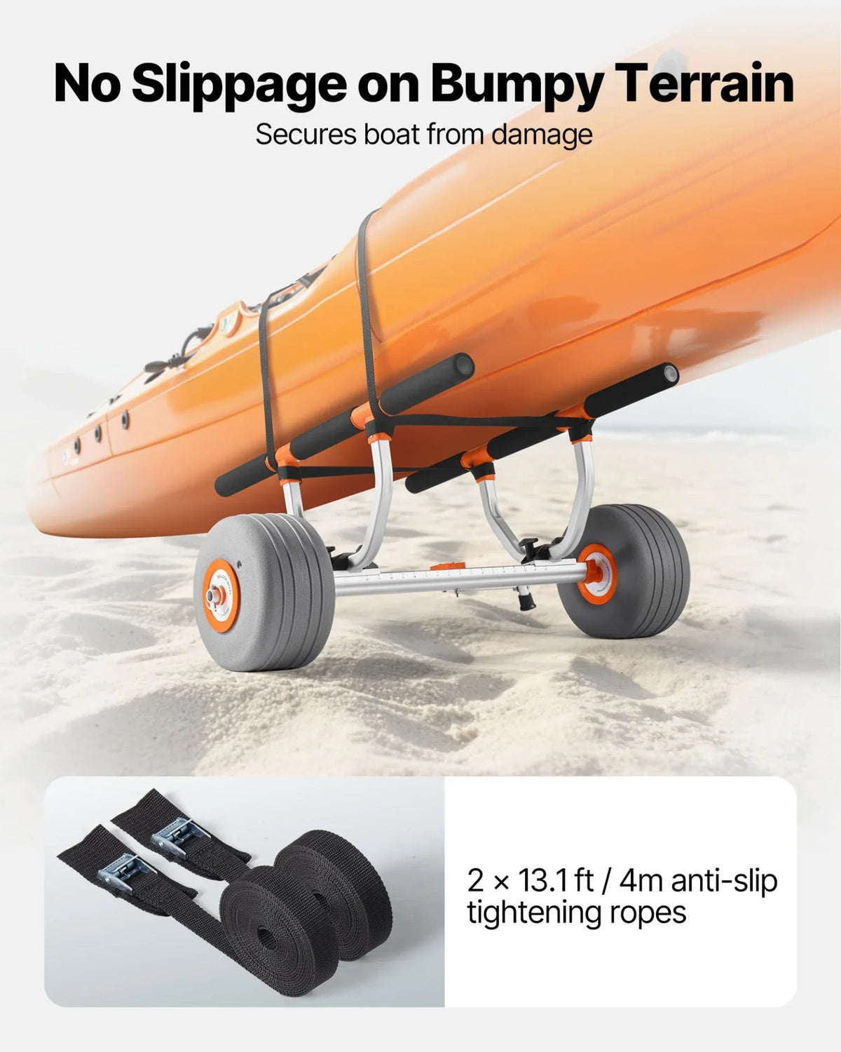 VEVOR Kayak Cart, 350 lbs Load Capacity, Kayak Trolley with 12-inch Inflatable PU Tires & 2 Straps, Assembles & Disassembles Within Seconds, Paddle Board Trolley for Carrying Kayaks and Canoes - View 4