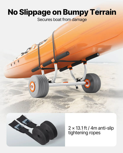 VEVOR Kayak Cart, 350 lbs Load Capacity, Kayak Trolley with 12-inch Inflatable PU Tires & 2 Straps, Assembles & Disassembles Within Seconds, Paddle Board Trolley for Carrying Kayaks and Canoes - View 4