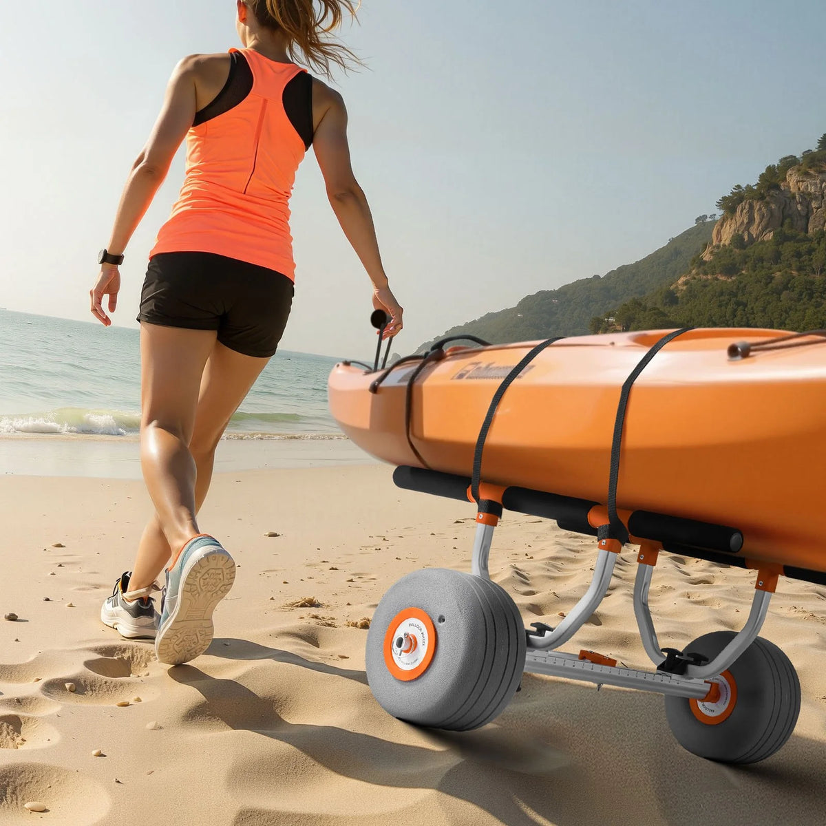 VEVOR Kayak Cart, 350 lbs Load Capacity, Kayak Trolley with 12-inch Inflatable PU Tires & 2 Straps, Assembles & Disassembles Within Seconds, Paddle Board Trolley for Carrying Kayaks and Canoes - View 8