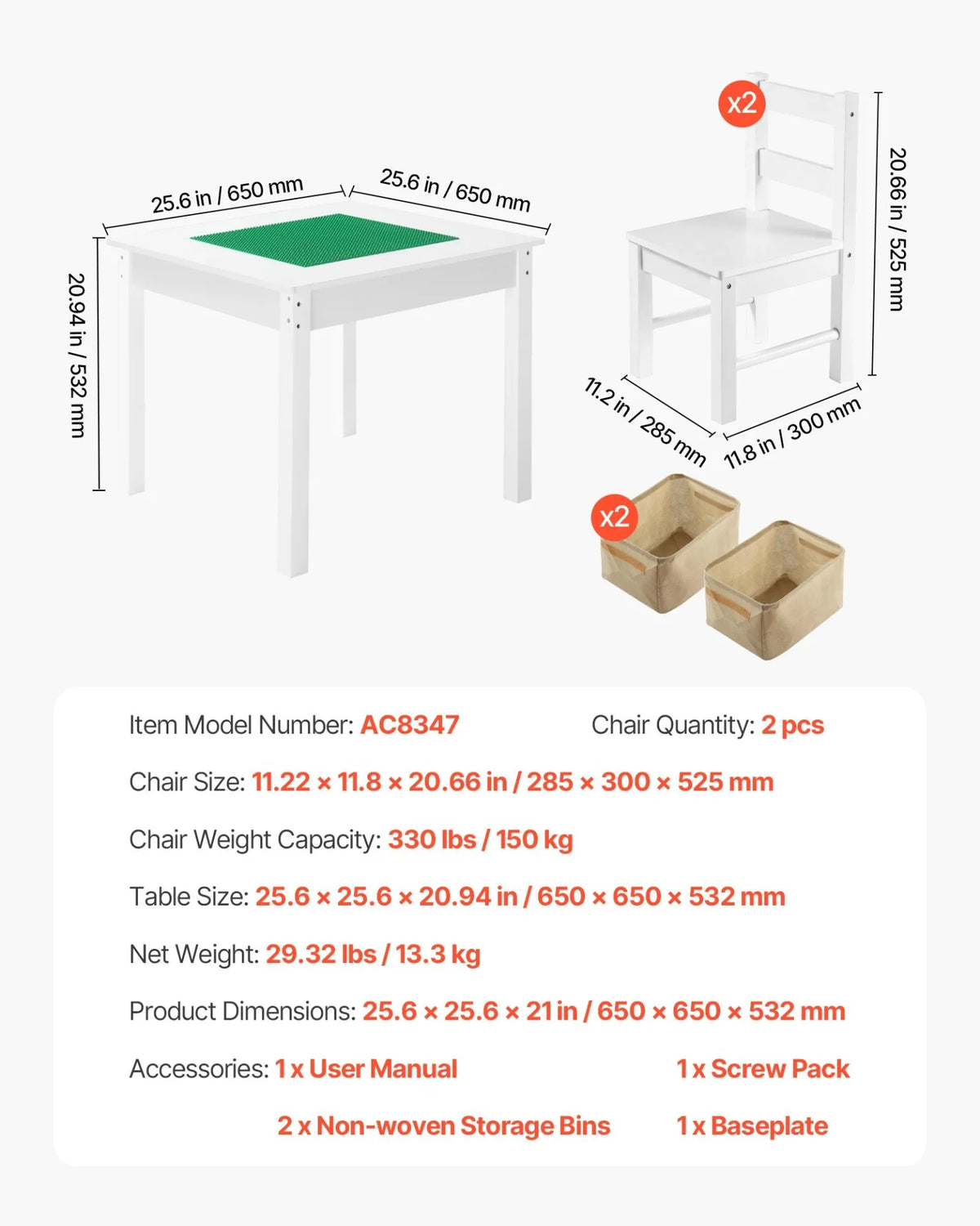 VEVOR Kids Activity Table and 2 Chairs Set, Building Blocks Double-Sided Tabletop, Toddler Table and Chair Set with Storage for Kids 3+ Years, Large Storage Space, Present for Boys & Girls, White - View 6