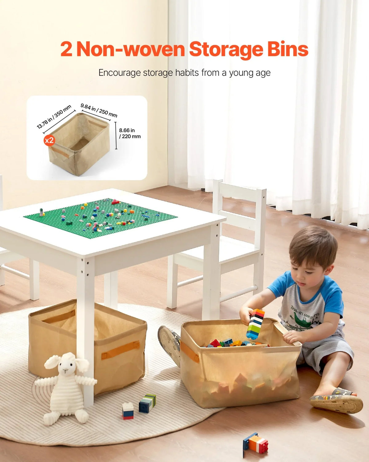 VEVOR Kids Activity Table and 2 Chairs Set, Building Blocks Double-Sided Tabletop, Toddler Table and Chair Set with Storage for Kids 3+ Years, Large Storage Space, Present for Boys & Girls, White - View 3