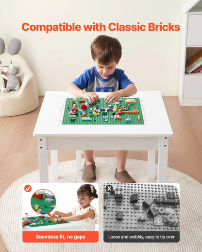 VEVOR Kids Activity Table and 2 Chairs Set, Building Blocks Double-Sided Tabletop, Toddler Table and Chair Set with Storage for Kids 3+ Years, Large Storage Space, Present for Boys & Girls, White - View 4