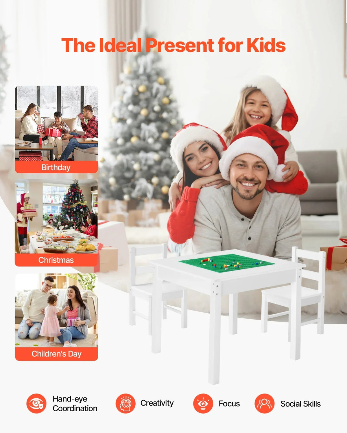 VEVOR Kids Activity Table and 2 Chairs Set, Building Blocks Double-Sided Tabletop, Toddler Table and Chair Set with Storage for Kids 3+ Years, Large Storage Space, Present for Boys & Girls, White - View 5
