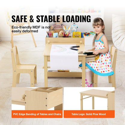 VEVOR Kids Art Table and 2 Chairs, 2-in-1 Toddler Craft and Play Activity Table, Wood Toddler Table and Chair Set with A Cabinet for Art, Craft, Reading, Learning - View 4