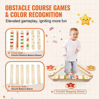 VEVOR Kids Balance Beam Stepping Stones Gym Obstacle Children Balance Board 6PCS - View 2