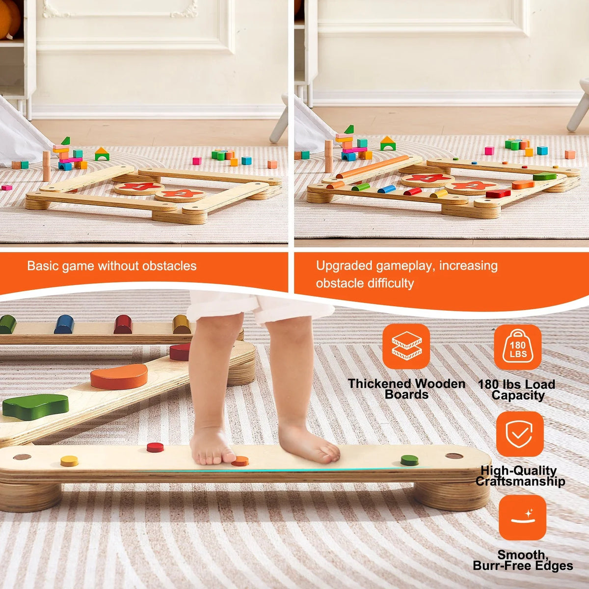 VEVOR Kids Balance Beam Stepping Stones Gym Obstacle Children Balance Board 6PCS - View 3