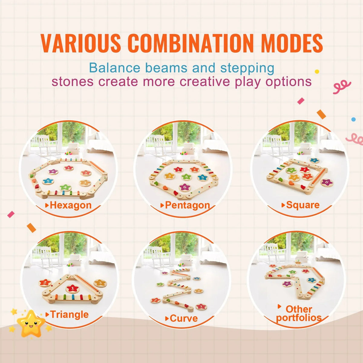 VEVOR Kids Balance Beam Stepping Stones Gym Obstacle Children Balance Board 6PCS - View 5