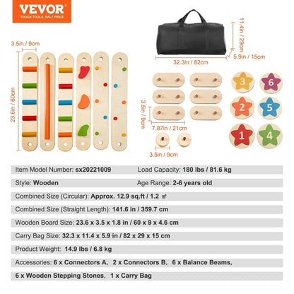VEVOR Kids Balance Beam Stepping Stones Gym Obstacle Children Balance Board 6PCS - View 6